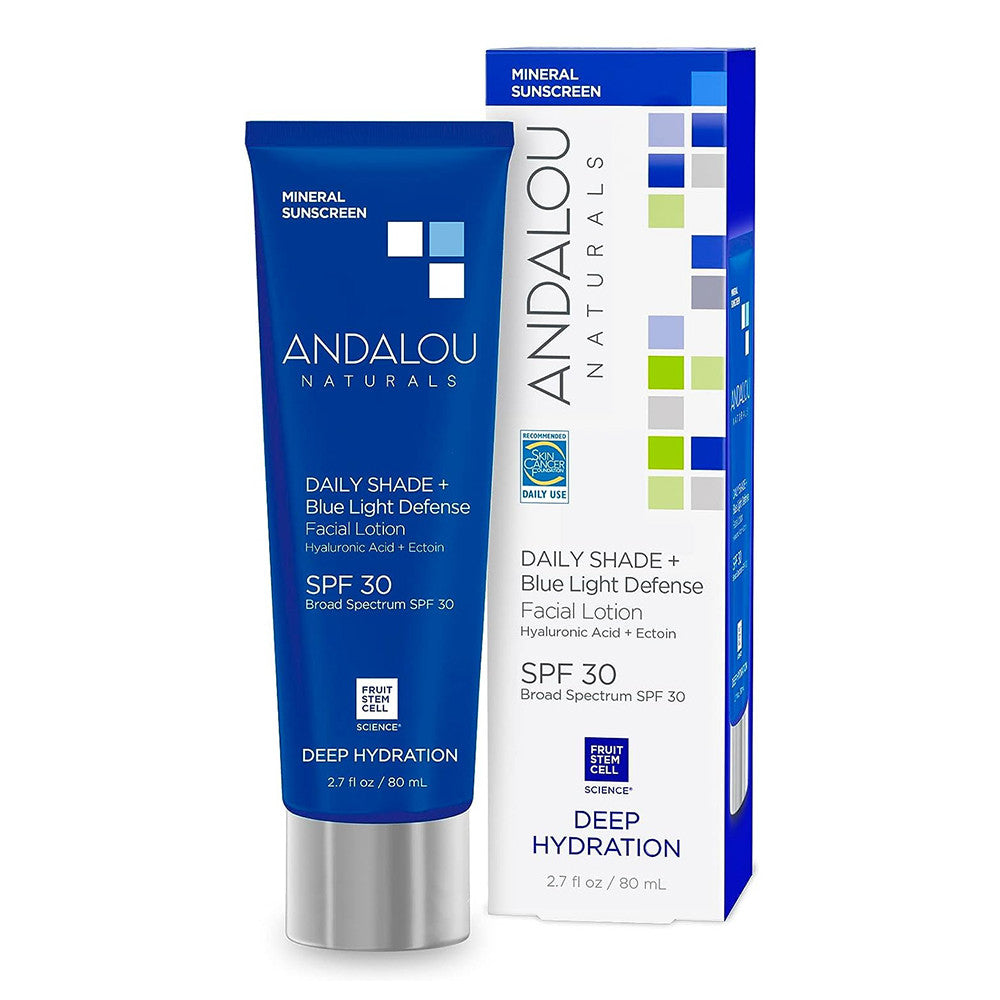Andalou Naturals Daily Shade and Blue Light Defense Facial Lotion, Deep Hydration, SPF 30, 2.7 Oz